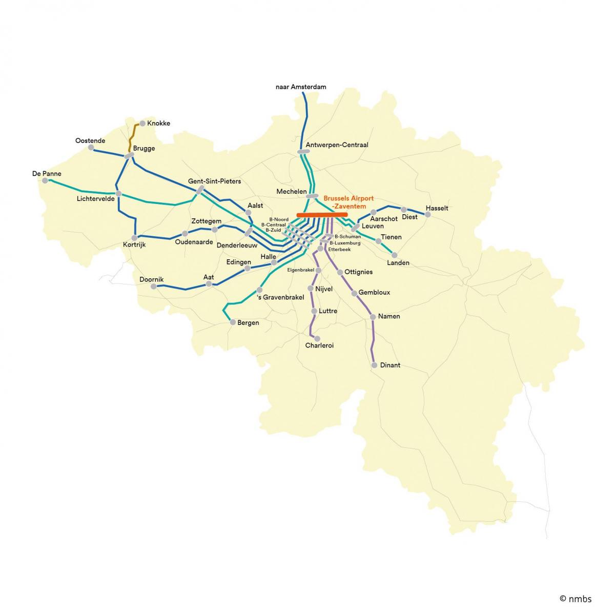 ブリュッセル列車の空港地図