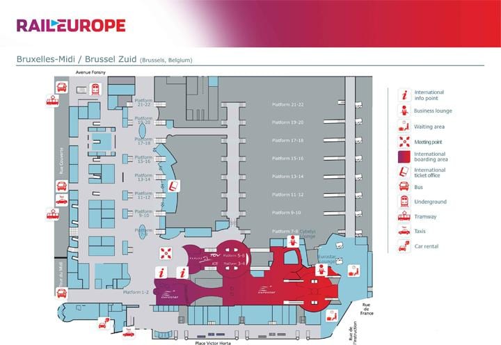 地図のブリュッセル中央駅