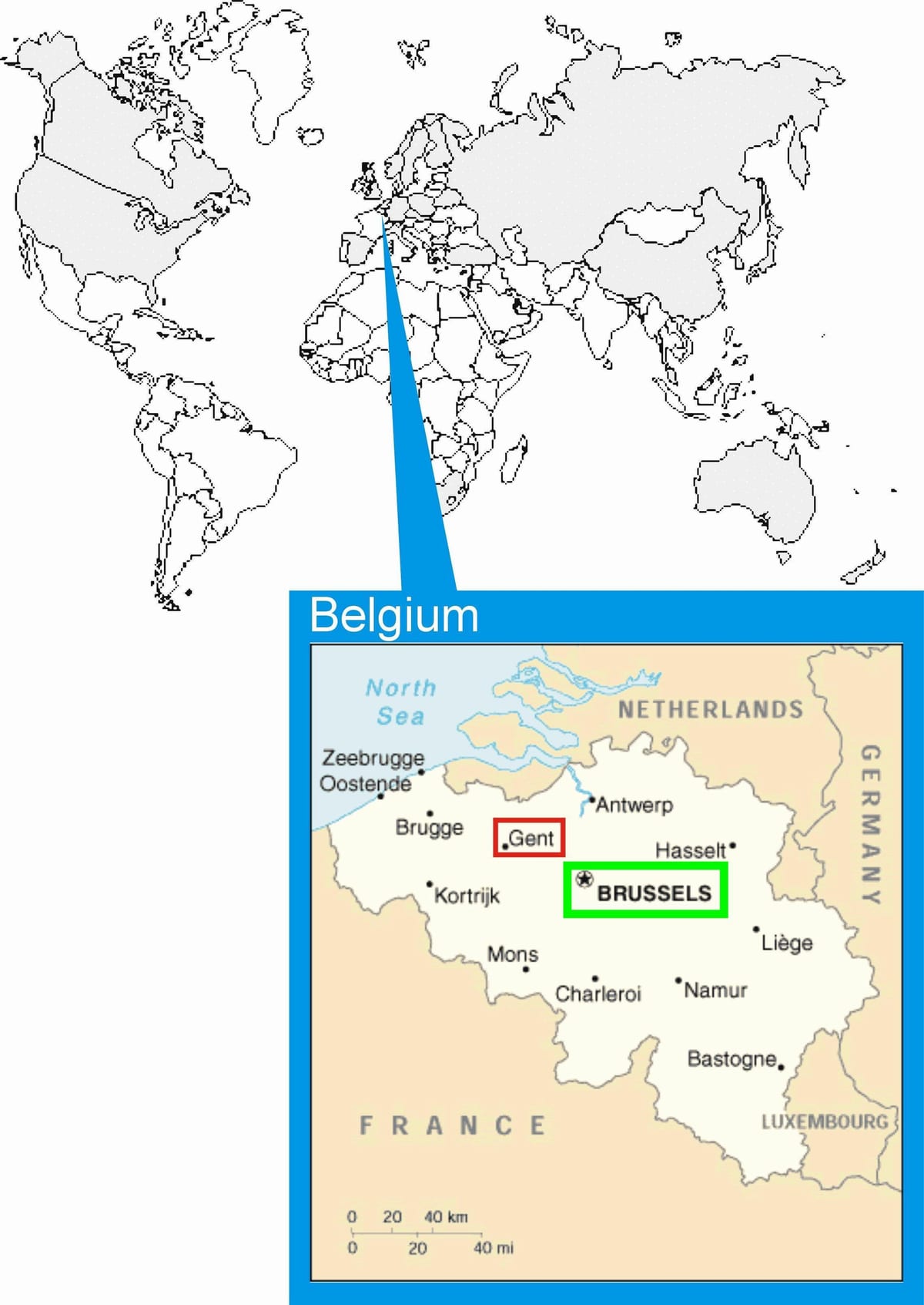場所は、ブリュッセルでの地図