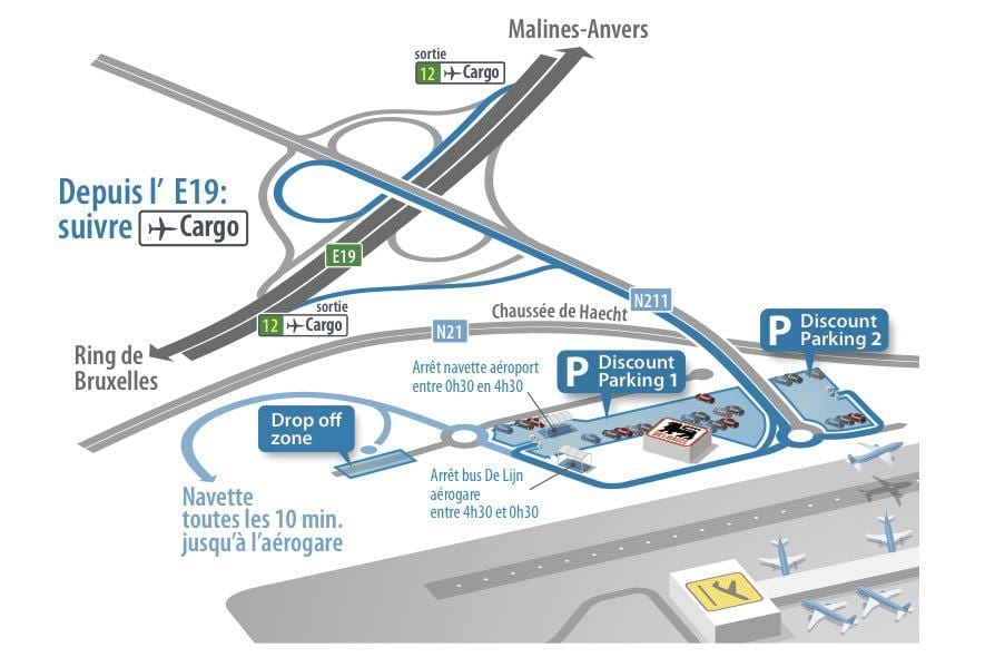 地図のブリュッセル空港駐車場