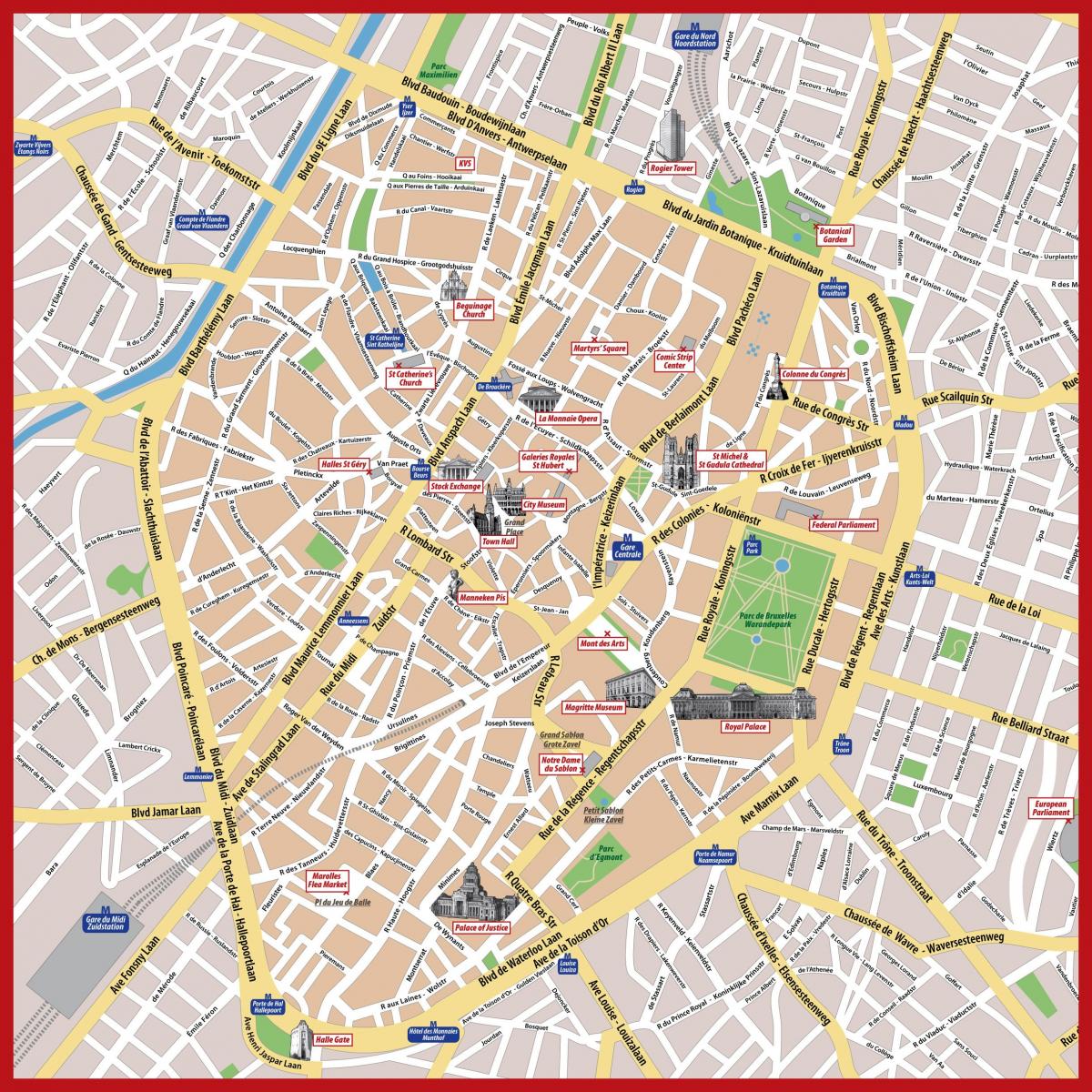 地図のブリュッセルベルギーの名所