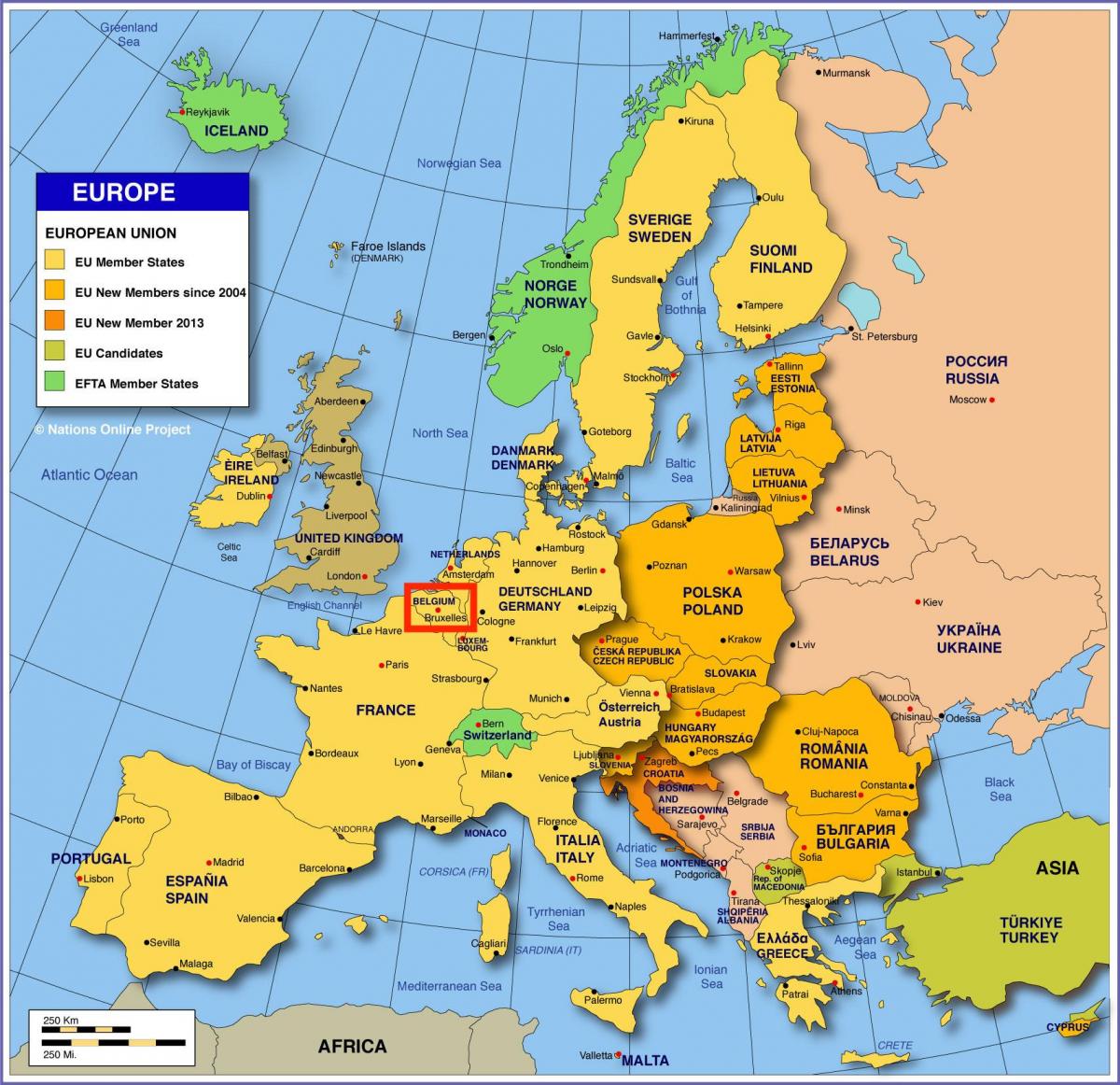 欧州地図を示すブリュッセル
